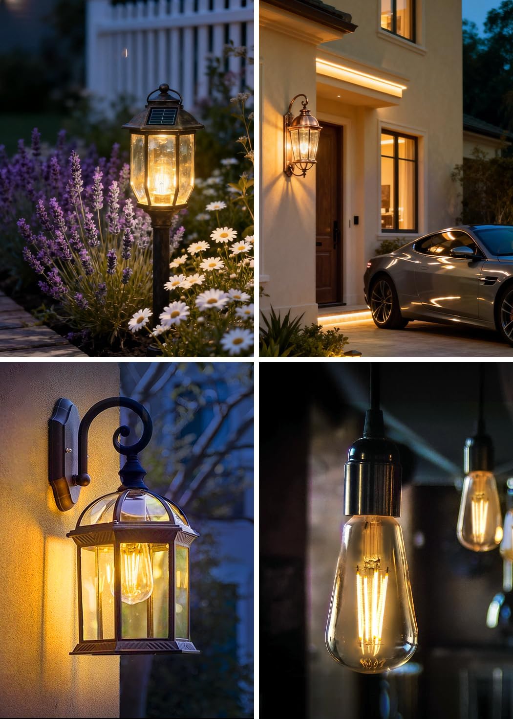 Dusk to Dawn Light Bulbs, 6W Equivalent 60W, Soft White 2700K, E26 Base, Light Sensing, ST58 Vintage Style, 600LM, Outdoor Edison Bulbs, Automatic Light Bulbs for Porch Patio Garage, 6 Pack