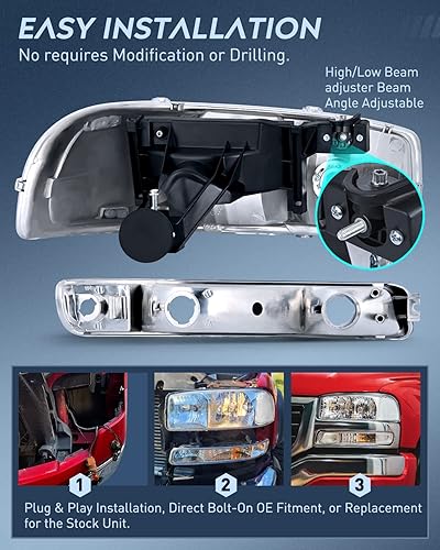 Miniatura 3 de Nilight Conjunto de faros delanteros compatible con GMC Sierra Yukon 1999, 2000, 2001, 2002, 2003, 2004, 2005, 2006, GMC Sierra Yukon, carcasa