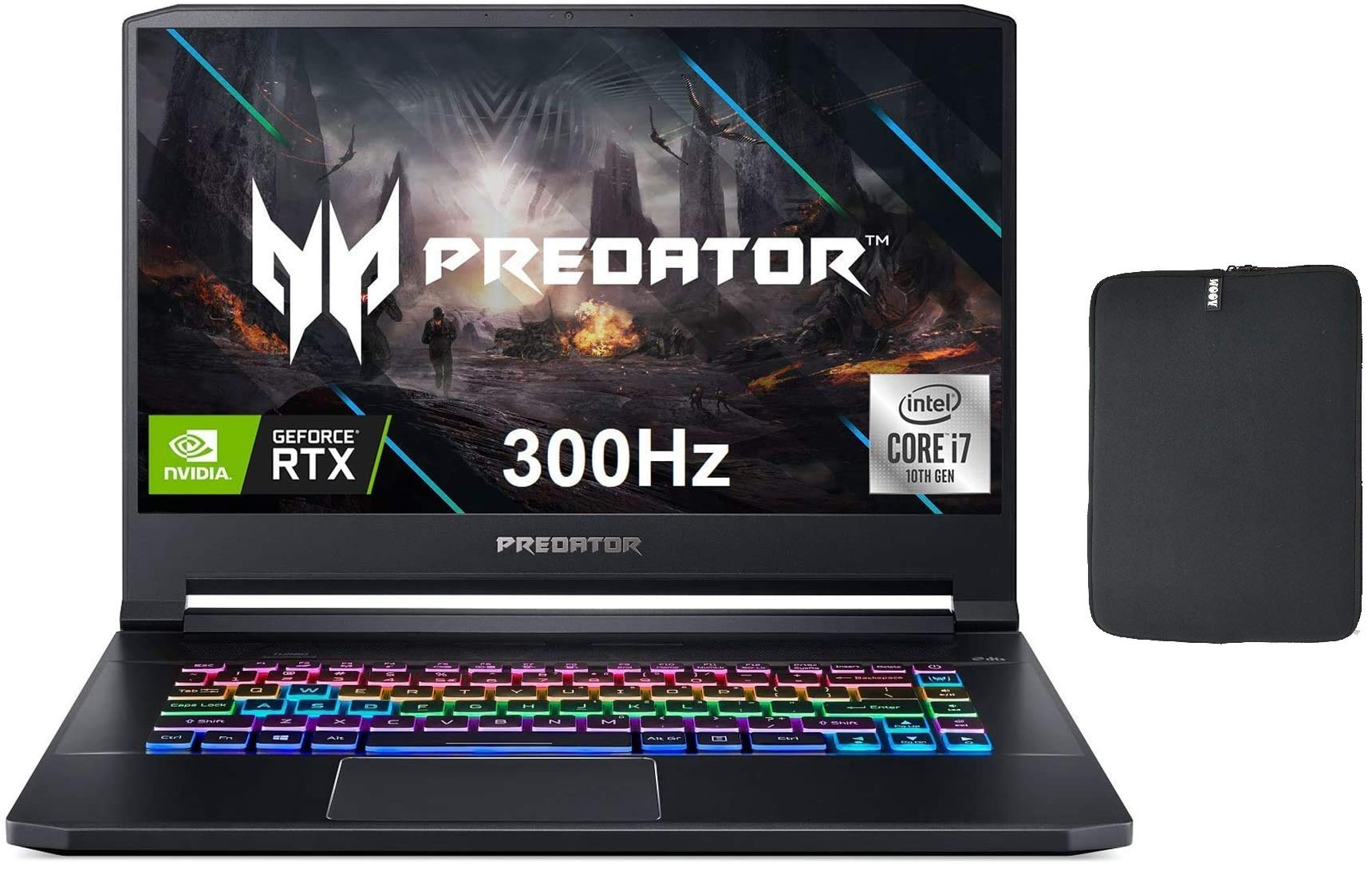 acer2021 Predator Triton 500 PT515 15.6" FHD IPS 300Hz Gaming Laptop, 10th Gen Intel Core i7-10750H, 16GB RAM, 1TB PCIe SSD, NVIDIA RTX 2070, RGB Backlit KB, Windows 10 + Woov Laptop Sleeve Bundle