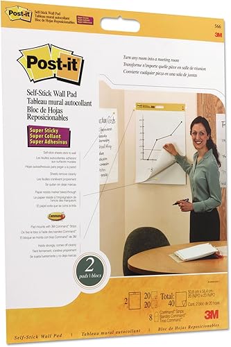 3M Post-it Self-Stick Wall Pads, 20 x 23 inches, White, 20 Sticky Sheets (Pack of 2 Pads)
