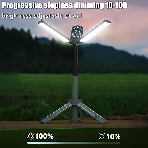 Miniatura 3 de Luces de campamento recargables con soporte, luces de trabajo telescópicas inalámbricas con 3 cabezales de lámpara LED, linterna de trípode de