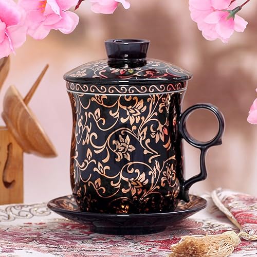 Miniatura 7 de Taza de té de porcelana con tapa de infusor y juegos de platillos Taza de café de cerámica china Jingdezhen Taza de té de hoja suelta Sistema de
