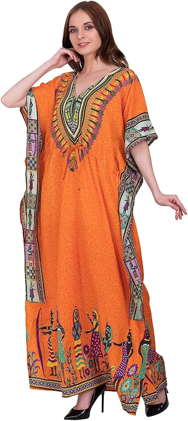 African Print Women Kaftan Dress Tunic Long Maxi Plus Size Polyester Print Caftan Gown Beach Party Casual Kimono Nightdress