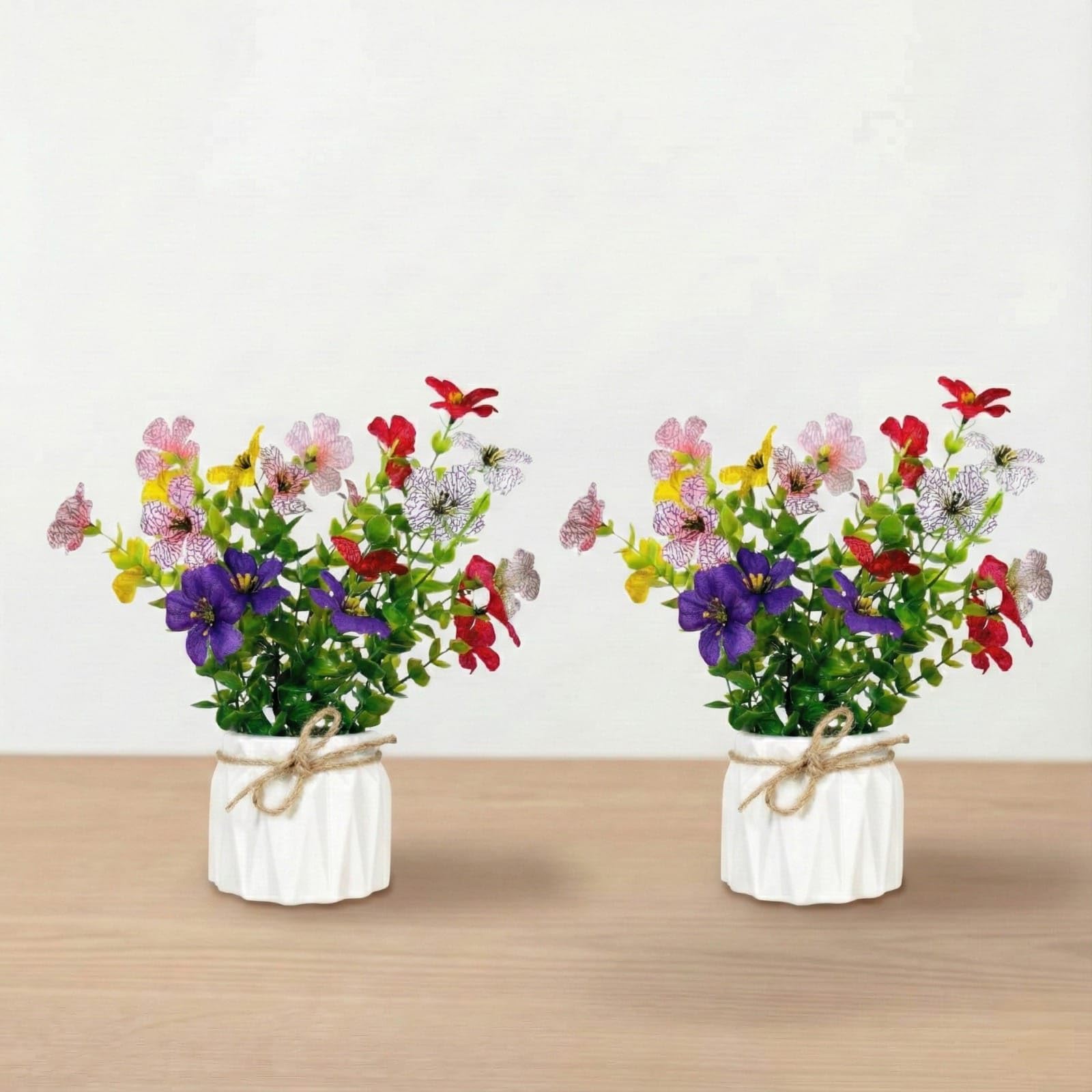 Dekorly Artificial Lavender Plant in White Pot, 18cm – Realistic Faux Flower Arrangement for Home & Office Décor (Set of 1) (2, Daisy Multicolor)