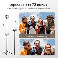 Vista 3 de Sensyne Trípode extensible de 72" para iPhone y Selfie Stick con soporte de teléfono desmontable y control remoto inalámbrico, compatible con todos