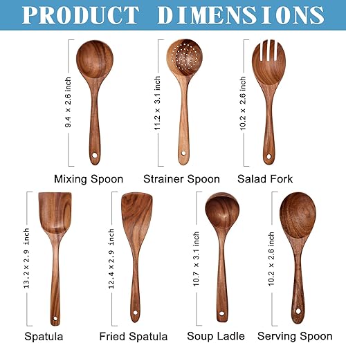 Miniatura 2 de Juego de herramientas de cocina antiadherentes de madera de 7 piezas espátula de cocina de teca 100 natural utensilios de cocina de madera cucharas