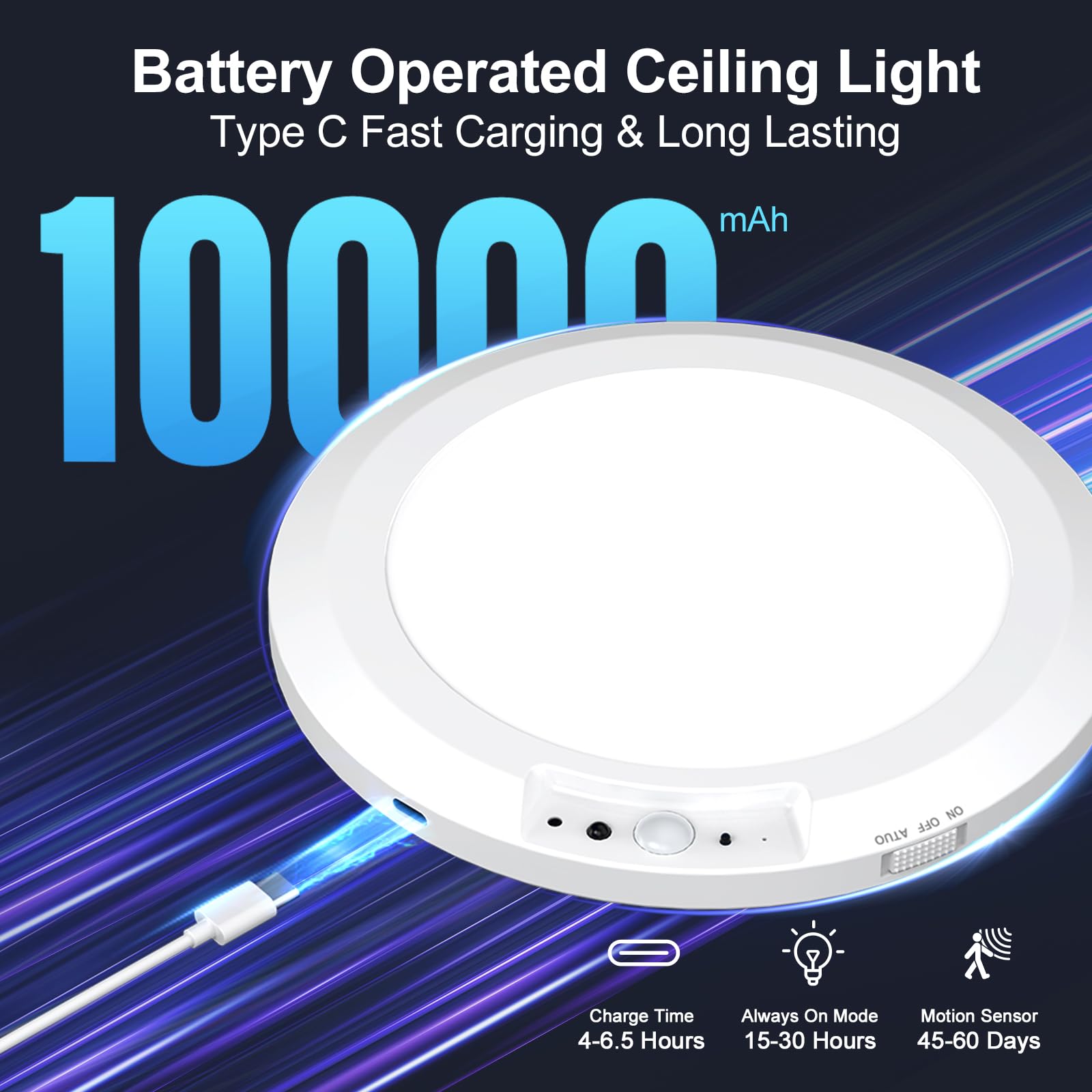 Yunaking Wiederaufladbare Deckenleuchte mit Bewegungssensor, batteriebetriebene LED-Schrankleuchte mit Fernbedienung und Timing, kabellos, dimmbar, magnetische Halterung, Duschlampe für Badezimmer