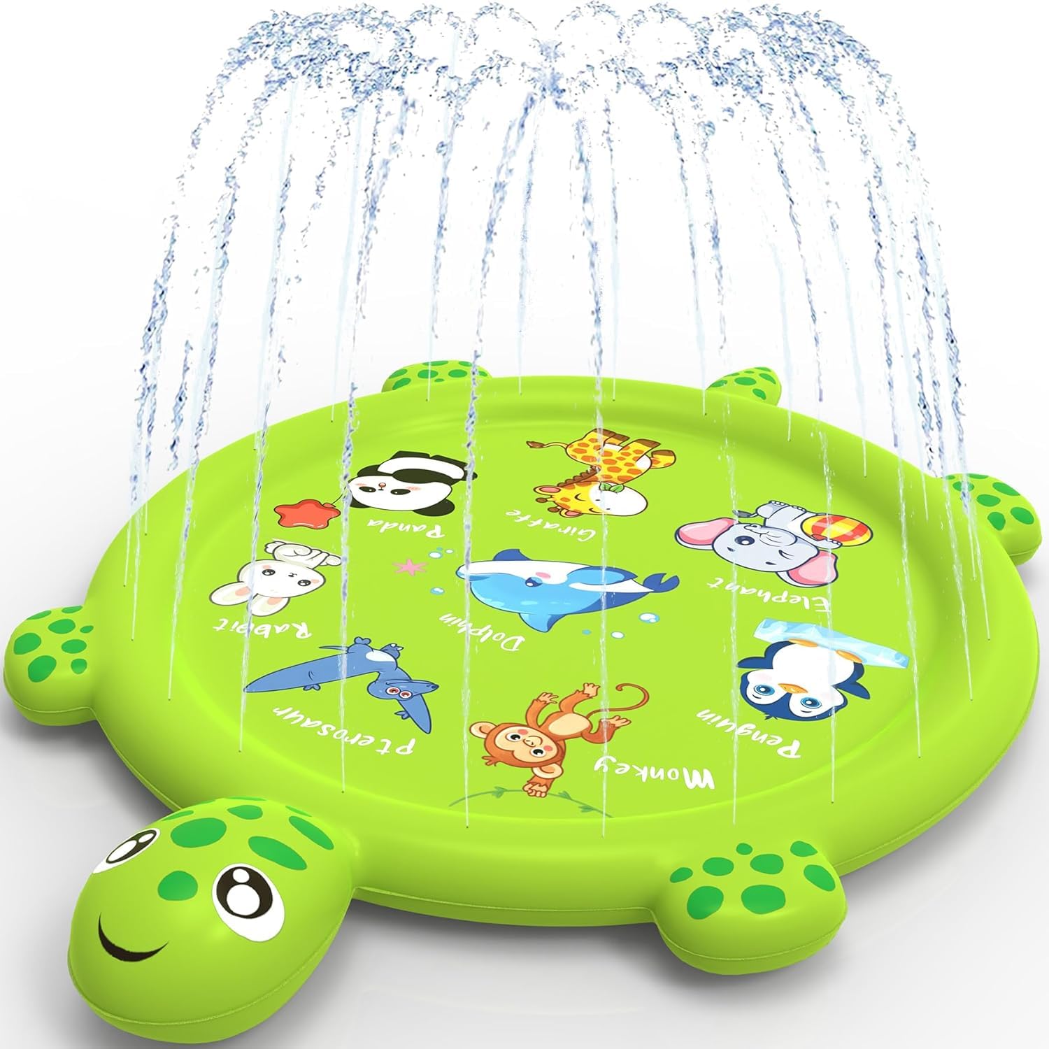 KAHEIGN 170CM Splash Water Play Mat, Turtle Dolphin Giraffe Mermaid Dinosaur Pattern Sprinkler Pad Summer Garden Outdoor Spray Water Toys for Kids Pets Family Activities