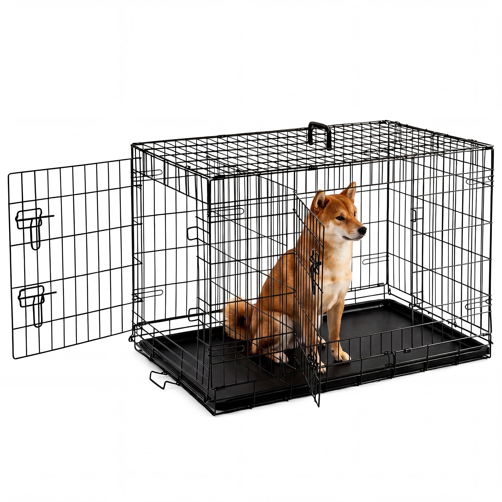 Aidoly 36 Inch Foldable Double Door Dog Cage
