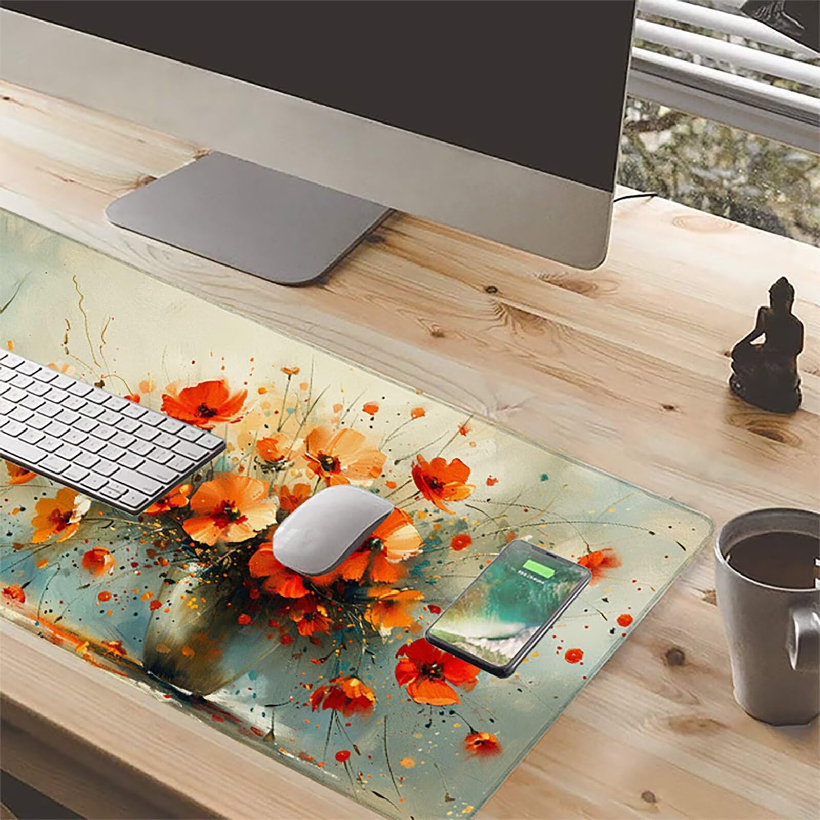 Florero Alfombrilla Ratón Gaming XXL 1500 x 800 mm, Alfombrilla Gaming Amarillo Mousepad con Base de Goma Antideslizante, Impermeable Desk Mat para Teclado y Raton, Accesorios Gaming, Regalos L-7