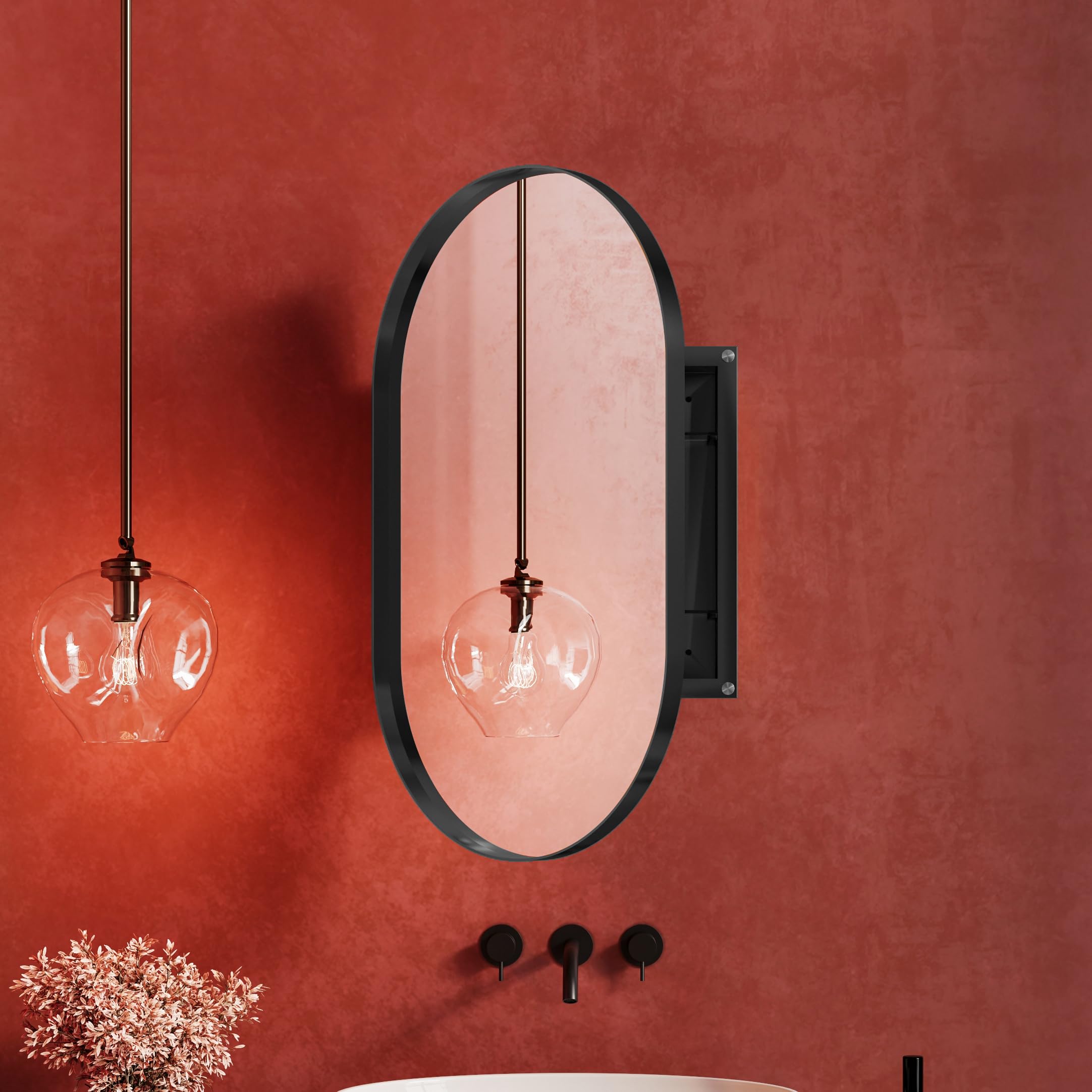 Yestar 20x34 Inches Recessed Medicine Cabinet with Mirror – Matte Black Metal Frame, Adjustable Shelf, Bathroom Wall Storage for Toiletries & Essentials