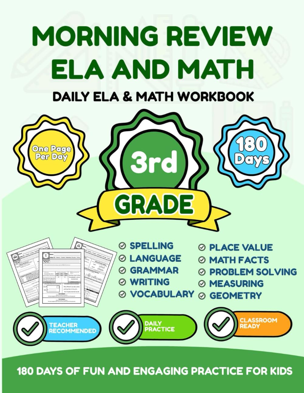 Morning Review: ELA & Math 3rd Grade: 180 Days of Multiplication, Division, Grammar & Reading Comprehension – Daily Spiral Review Workbook for Grade 3 (Ages 8-9)