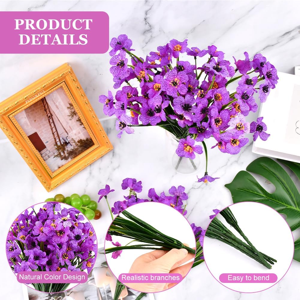 6 Bundles Artificial Violet Flowers, Fake Silk Flowers Spring Decor, UV Resistant Faux Plants, No Fade Faux Greenery for Indoor Outdoor Home Garden Wedding Decor(Color:Purple) - Image 4