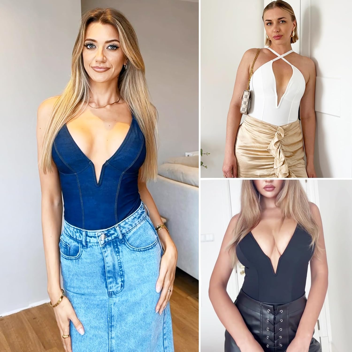 SHAPERIN Women's Deep V Neck Bodysuit Double Lined Plunge Tummy Control Shapewear Thong Body Suits Backless Cami Tank - Image 6