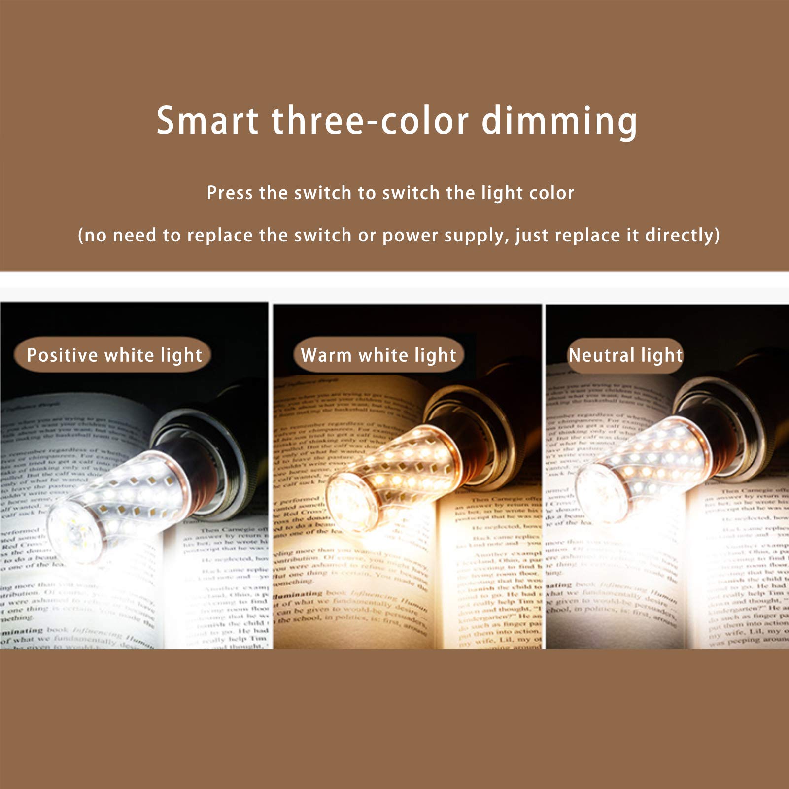 CONFEZIONE 4 Lampadine LED a mais 12 W, lampada alogena equivalente a 120 W E14/E27 Lampadine LED a tre colori con bocca a vite, 360 gradi; Angolo del fascio, E14