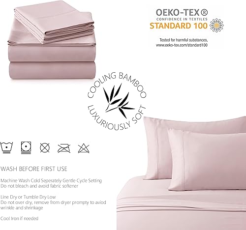 Miniatura 5 de American Home Collection Juego de sábanas de bambú refrescante, 400 hilos, 100% viscosa de bambú, suave, sedosas, naturalmente frescas, lujosas, con