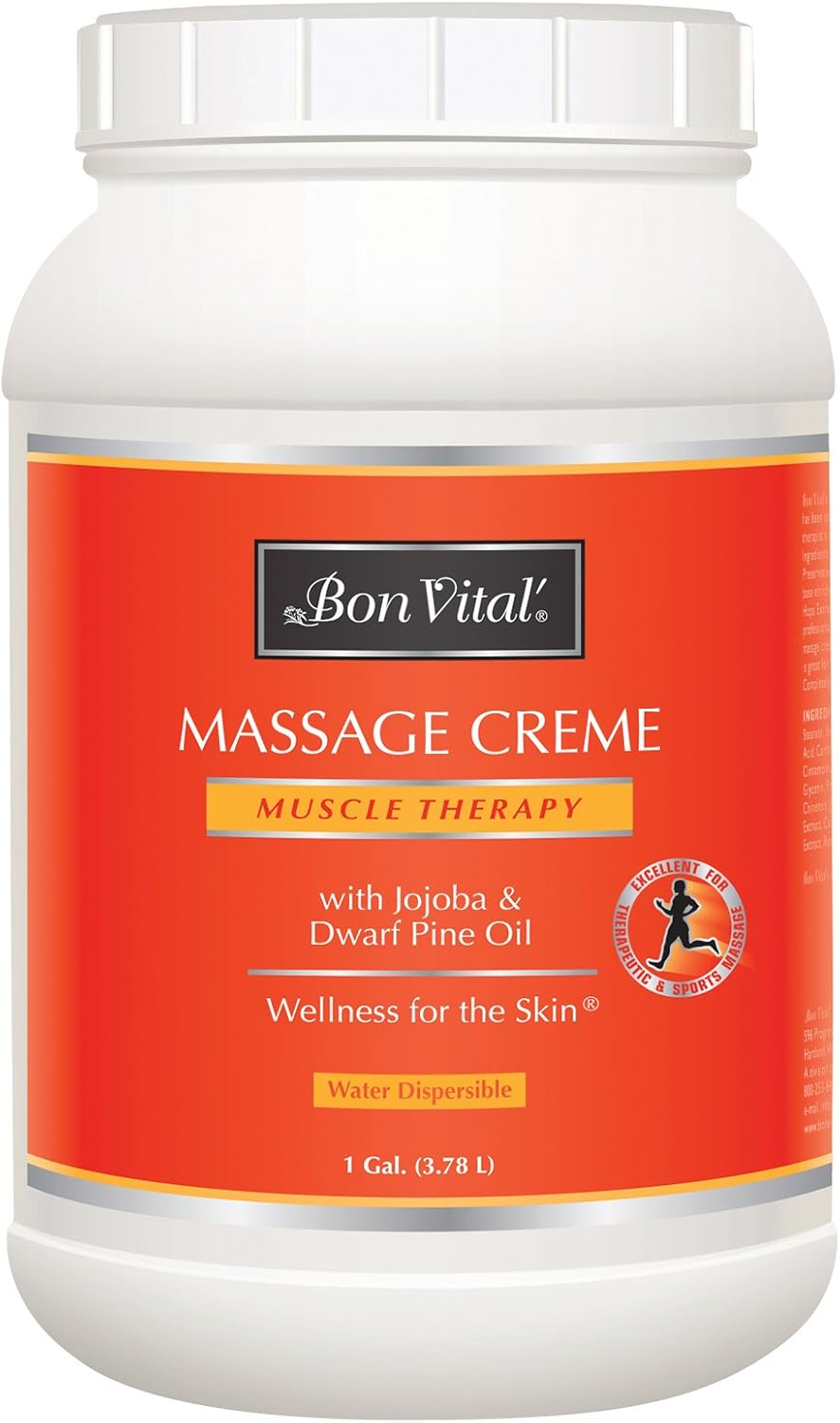 Bon Vital' Muscle Therapy Massage Crème, Professional Massage Cream with Dwarf Pine Oil & Essential Oils for Relaxation & Sore Muscle Relief, Deep Tissue & Sports Massage Techniques, 1 Gallon Jar Bon Vital' Muscle Therapy Massage Crème, Professional Massage Cream with Dwarf Pine Oil & Essential Oils for Relaxation & Sore Muscle Relief, Deep Tissue & Sports Massage Techniques, 1 Gallon Jar
