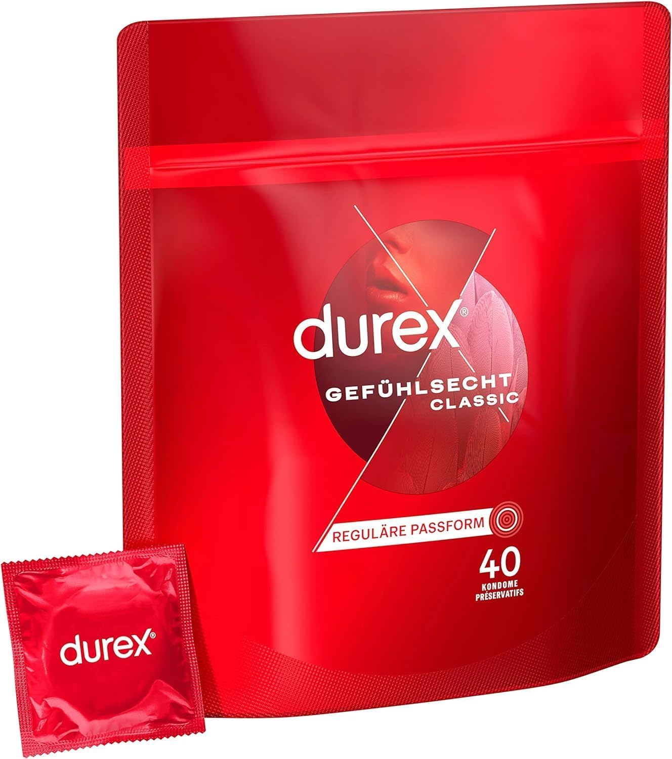 Durex Gefühlsecht Classic Kondome – Perfekter Sitz & leichtes Abrollen – Dünn, befeuchtet, transparent, angenehmer Geruch – 200er Pack (5 x 40 Stück)