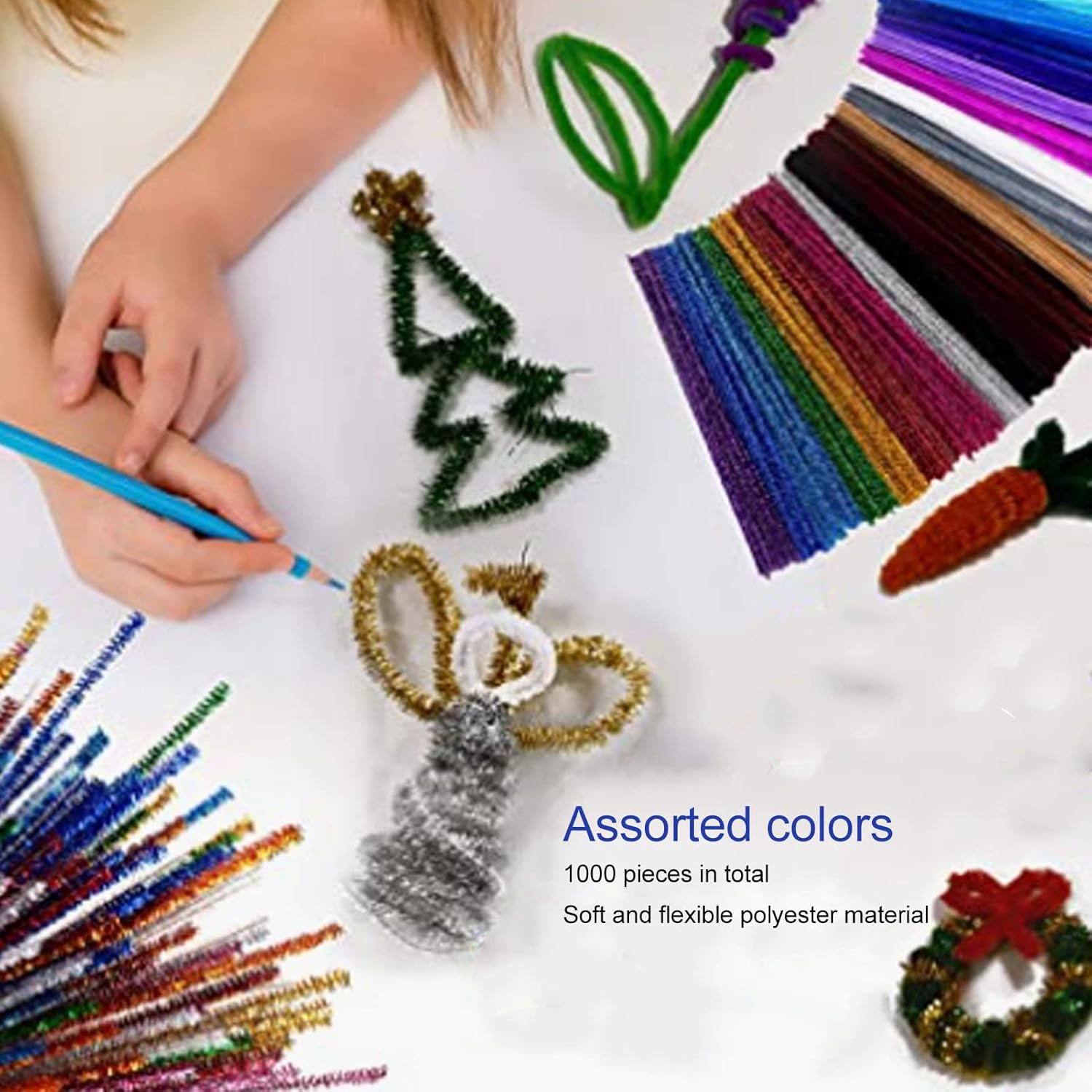 Bulk Pipe Cleaners for Crafts 1000, Valentine's Day Pipe Cleaners Pimulticolor Christmas Stems for Art Craft Supplies DIY Projects