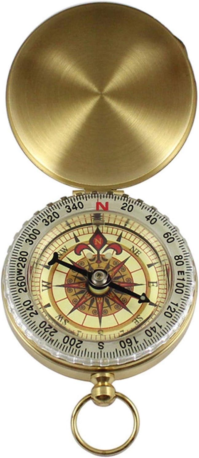 Outdoor Camping Hiking Portable Pocket Brass Gold Color Copper Compass vigation with Noctilucence Display
