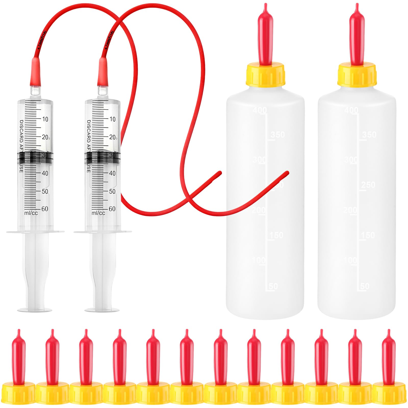 Havawish Lamb & Goat Bottle Kit - 18 Pcs, 2 x 400ml Lamb Bottles, 12 Animal Milk Drink Nipples, Goat Feeding Tube Kit