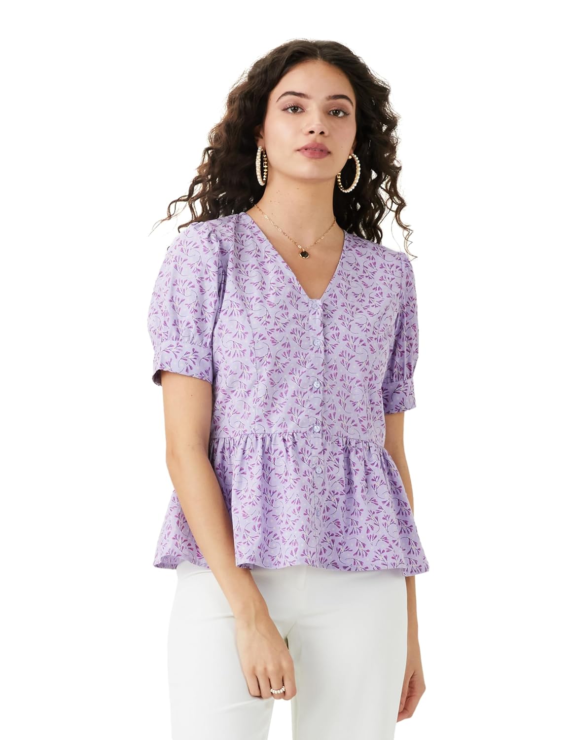 Symbol Women’s Regular Fit Blouse Lavender L – Amazon Brand | SB-SS23-WTOP-401