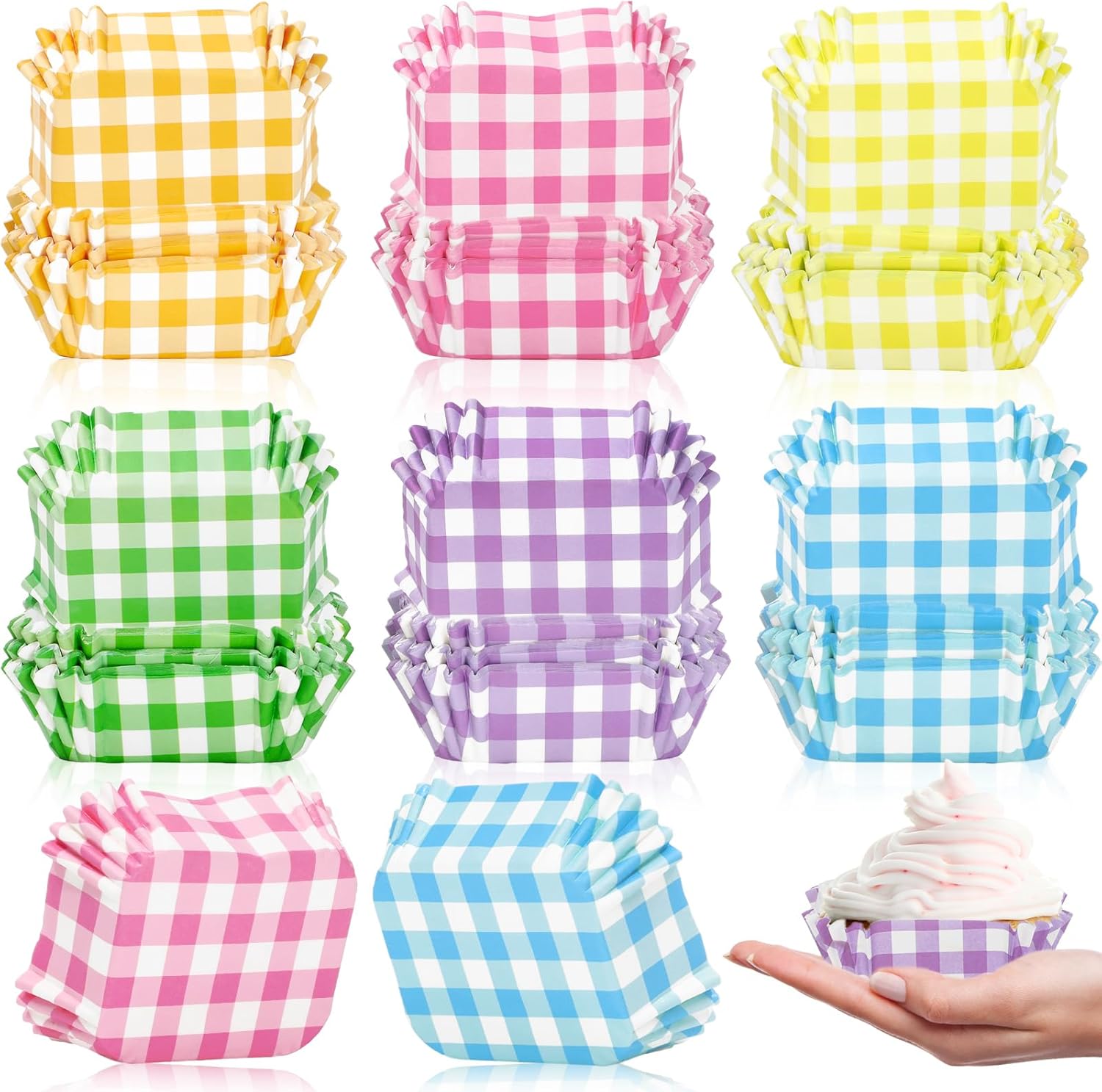 Whaline 600Pcs Spring Plaid Square Cupcake Liners Pastel