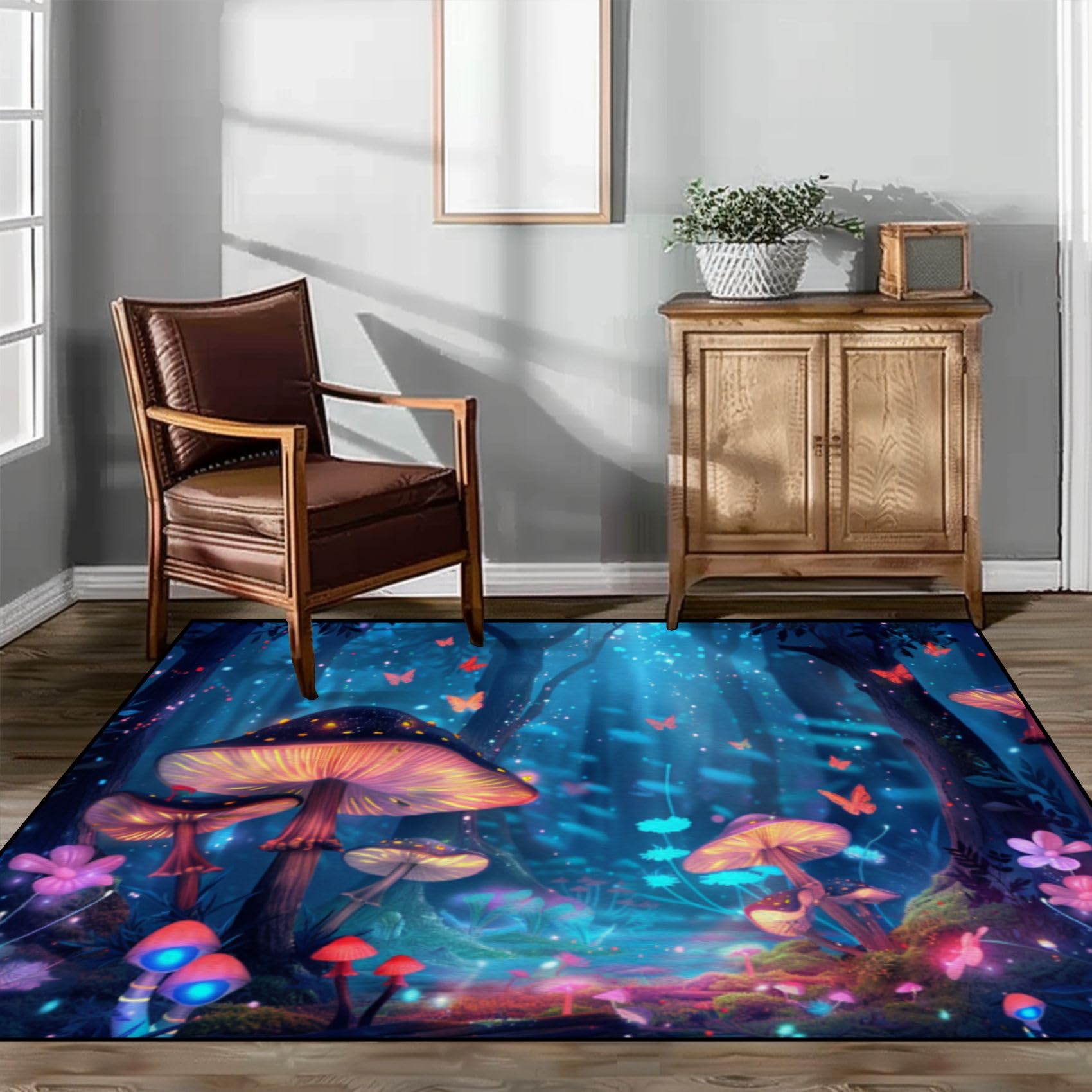 ENIGMEX Area Rug, Art Soft Non-Slip Rug, 5'x7' Rugs, Mystical Blacklight Canvas UV Details Accent Carpet for Bedroom Living Room Hallway Outdoor Decor