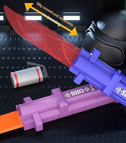 Miniatura 7 de Cuchillo de hoja de plástico retráctil Daga de juguete retráctil ideal para Halloween Cosplay seguro truco juguete para diversión verde