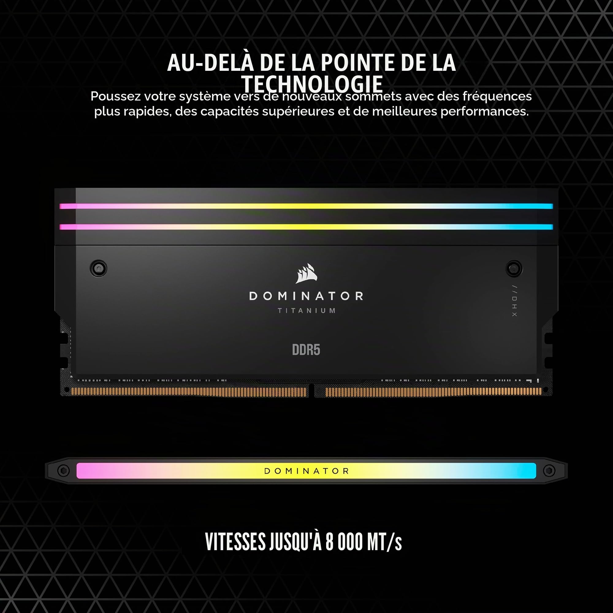 CORSAIR Dominator Titanium RGB DDR5 RAM 96GB (2x48GB) DDR5 6600MHz CL32 Intel XMP Mémoire Informatique Compatible iCUE - Noir (CMP96GX5M2B6600C32)