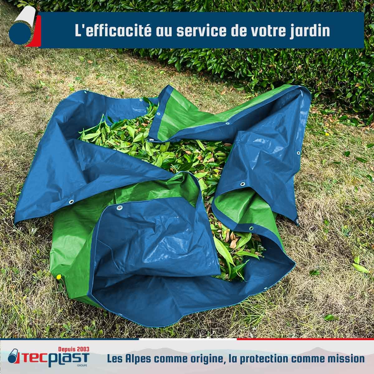 TECPLAST Bâche Jardin 8x12 m SR150JD Bleue et Verte - Haute Qualité - Bâche d'extérieur imperméable avec Oeillets