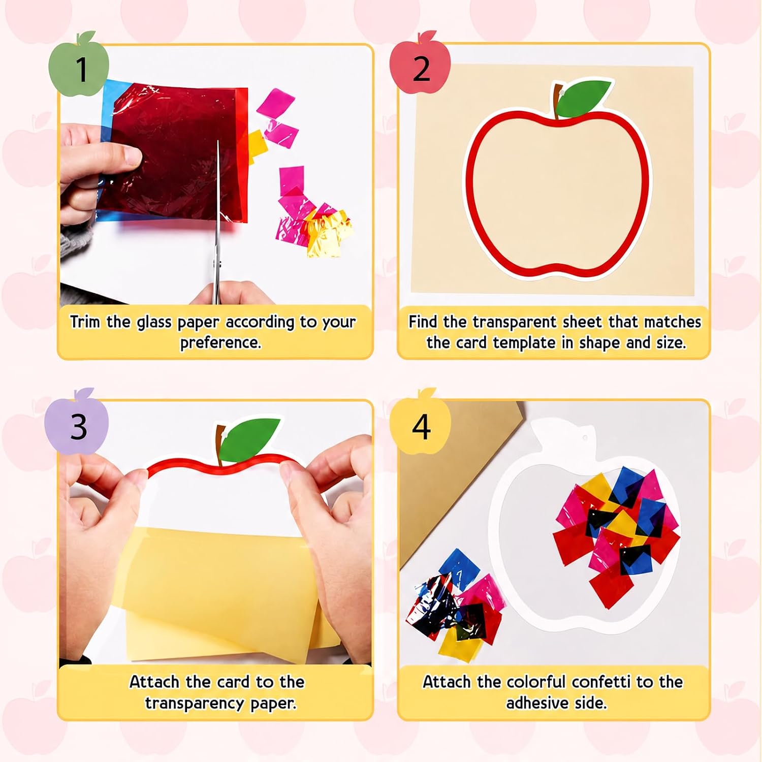 HOWAF 24 Sets Back to School Apple Pencil Suncatcher Crafts Kit, DIY First Day of School Tissue Paper Hanging Ornaments, Preschool Kindergarten Classroom DIY Art Activity Supplies image 3