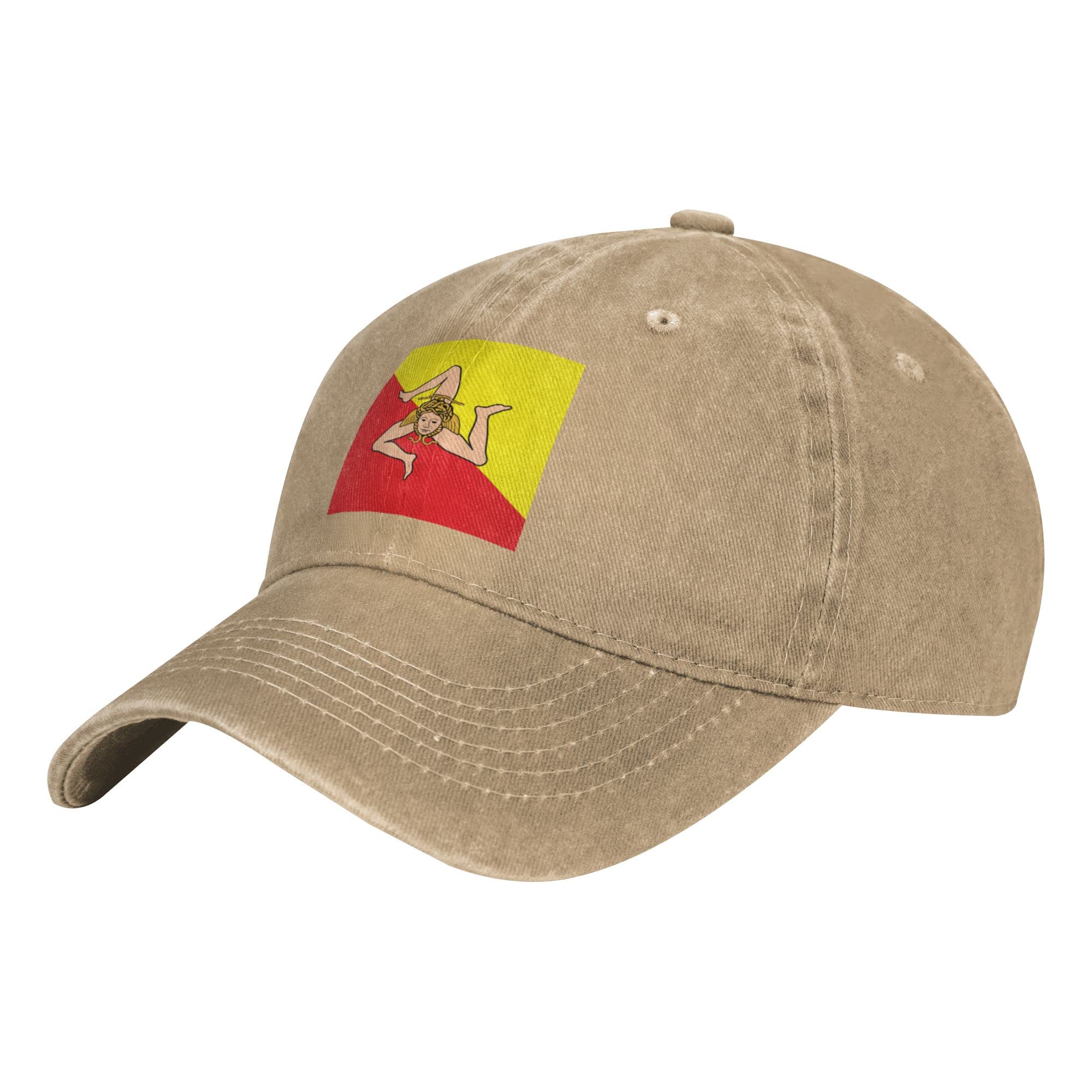YINGD Cowboy Baseball Cap Sicilian Flag Hat Adjustable Sports Cap Breathable Unisex Casual Caps for Men and Women Natural
