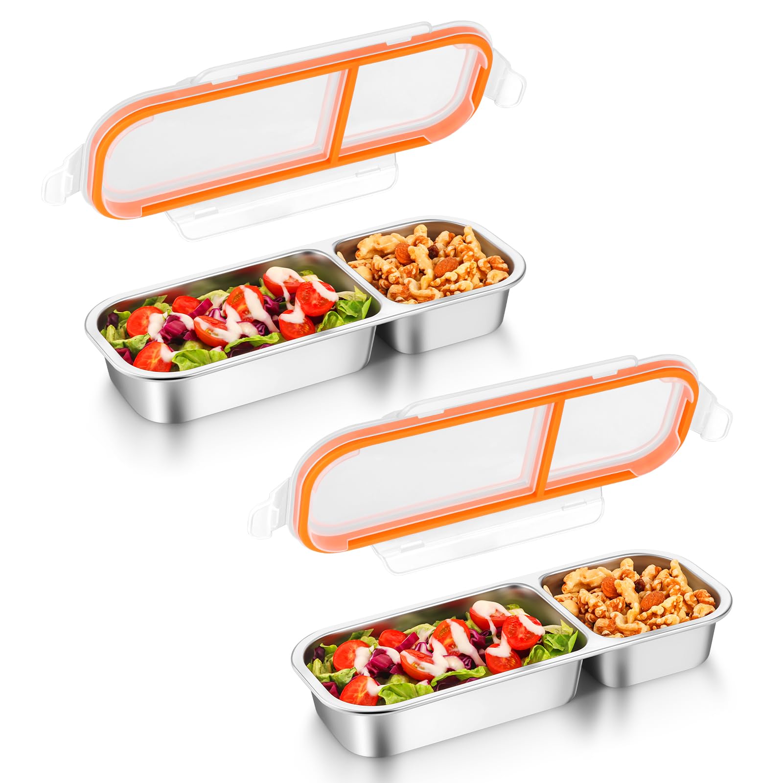 Stainless Steel Snack Containers with Lids, Reusable 2 Compartment Condiment Boxes, Divided Grab Food Storage Containers, Sauce Cups for Home, Travel (2pcs-2compartment)-picture-29