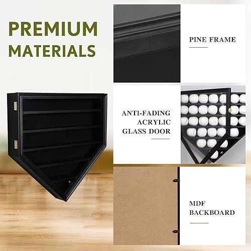 Miniatura 3 de ARRAWIS Vitrina de béisbol de madera maciza 30 soportes de béisbol para montaje en pared caja de sombra de béisbol con cerradura anti decoloración