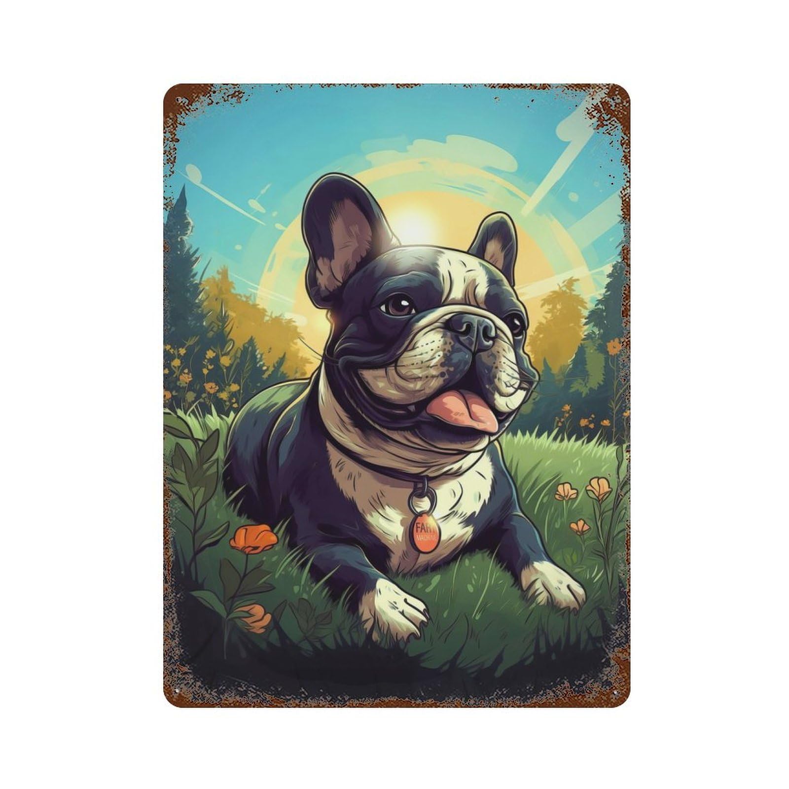 Frenchie Bliss Vintage Rust Metal Sign 15.7"x11.8", Farmhouse Wall Decor for Garage, Pub Or Kitchen