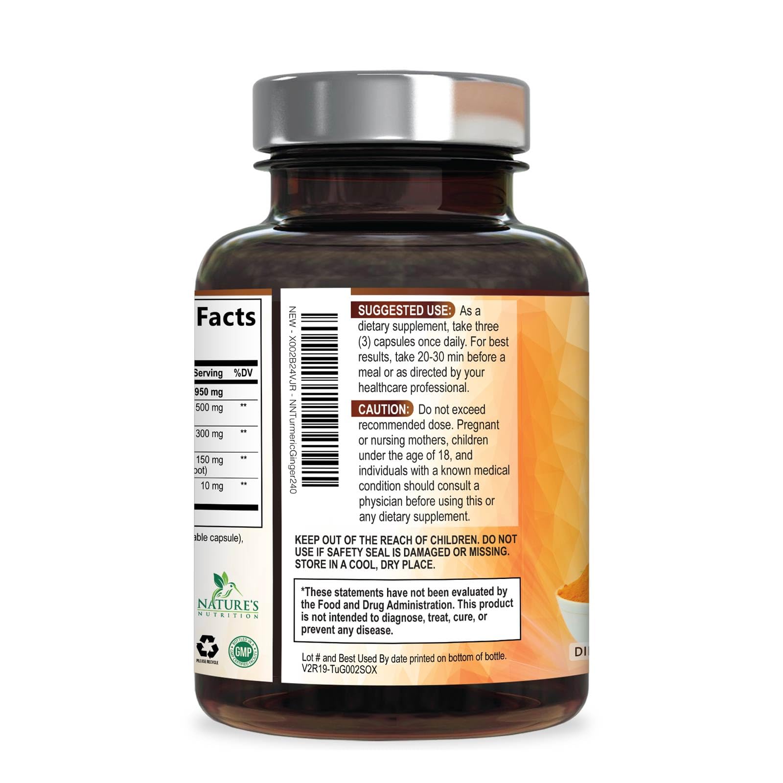 Turmeric Curcumin Supplement - 95% Curcuminoids with Organic Turmeric & Ginger, BioPerine Black Pepper Extract for Best Absorption, Natural Vegan Joint Support, Non-GMO, Bottled in USA - 240 Capsules — Amazon image 8