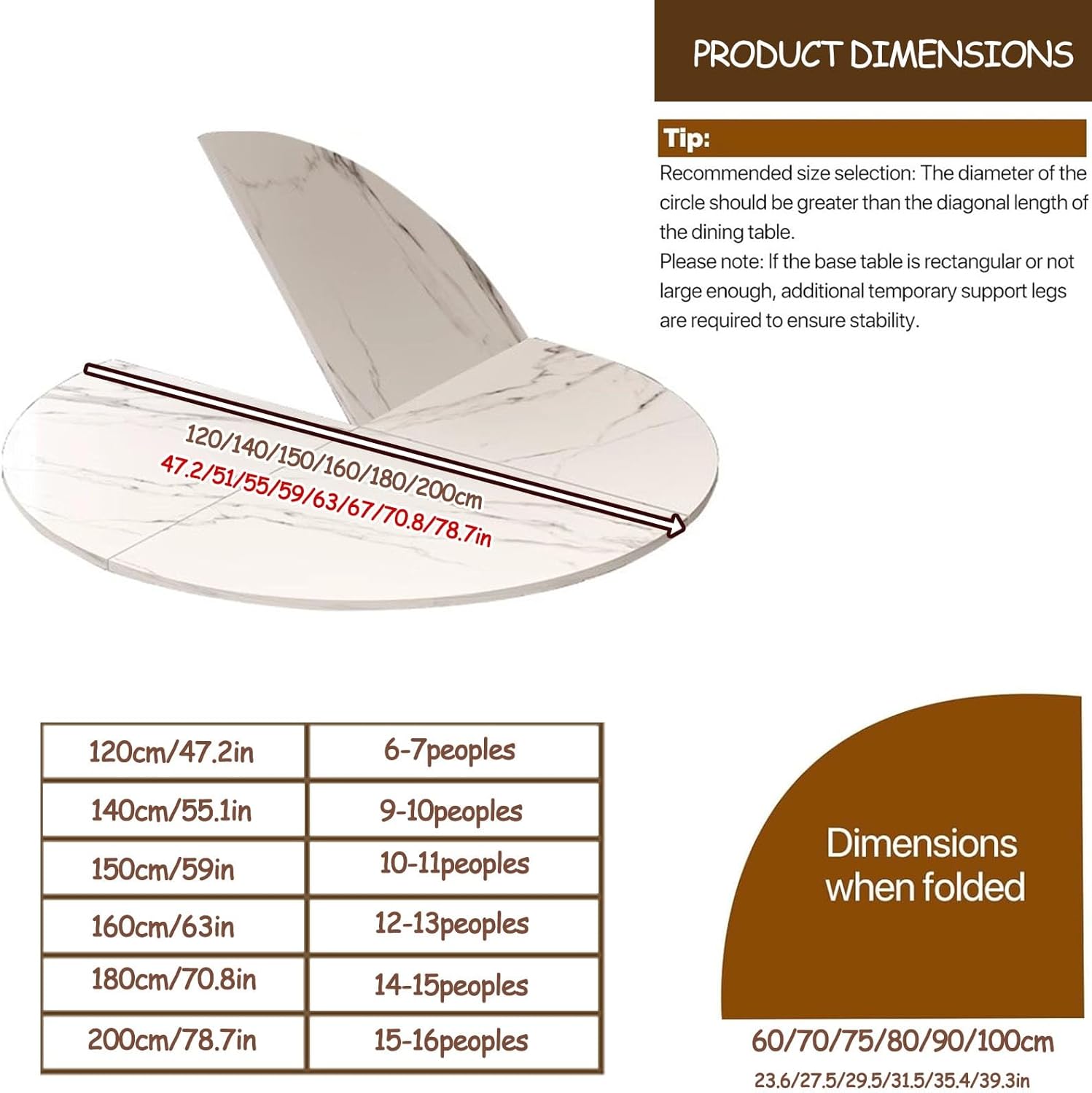 Large Round Foldable Table Top, Solid Wood Folding Tabletop Extender, TableTops Only, Table top Extender, Space Saving Folding Dining Desk,Replace Tables Tops(47.2in)