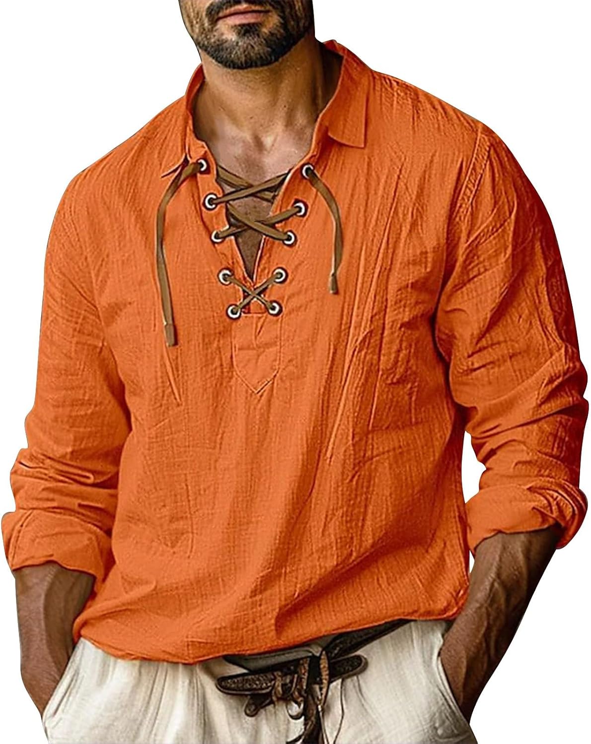 Men's Long Sleeve Medieval Shirt Renaissance Costume for Halloween Viking Pirate Holiday Shirts, S-3XL