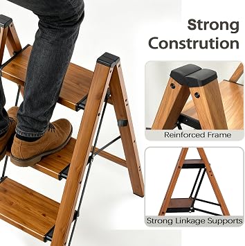 Step Stools 3 Step Ladder Woodgrain Aluminium Folding Ladders