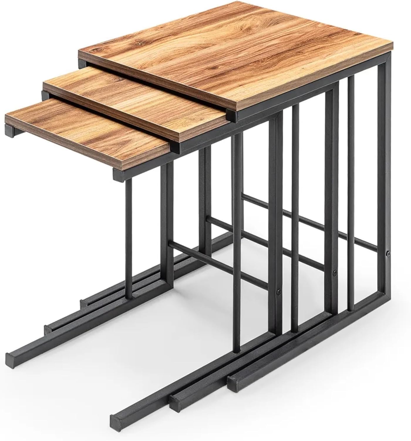 3-Piece Metal Nesting Tables, Modern Design, Brown