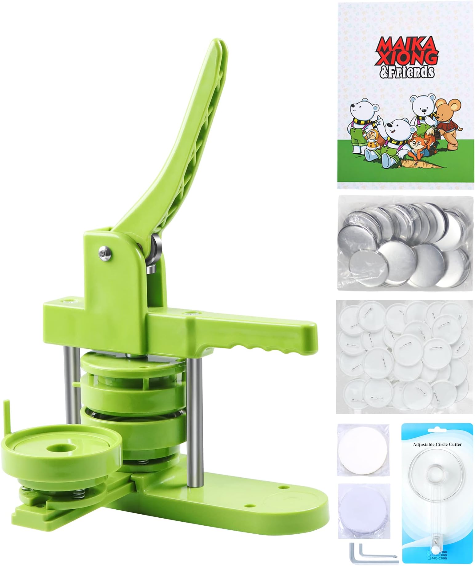 Happizza Button Maker Machine, 75mm(3 inch) DIY Pin Button Maker Press Machine Kit, Badge Button Press Machine Pin Maker Machine with Free 100pcs Button Parts&Pictures&Circle Cutter&Magic Book