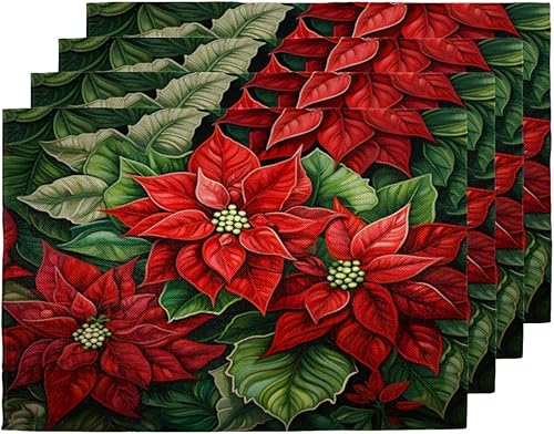 Juego de 4 manteles individuales con diseño de flor de pascua de Navidad, lavables, impermeables, para decoración de mesa de comedor, 18 x 12