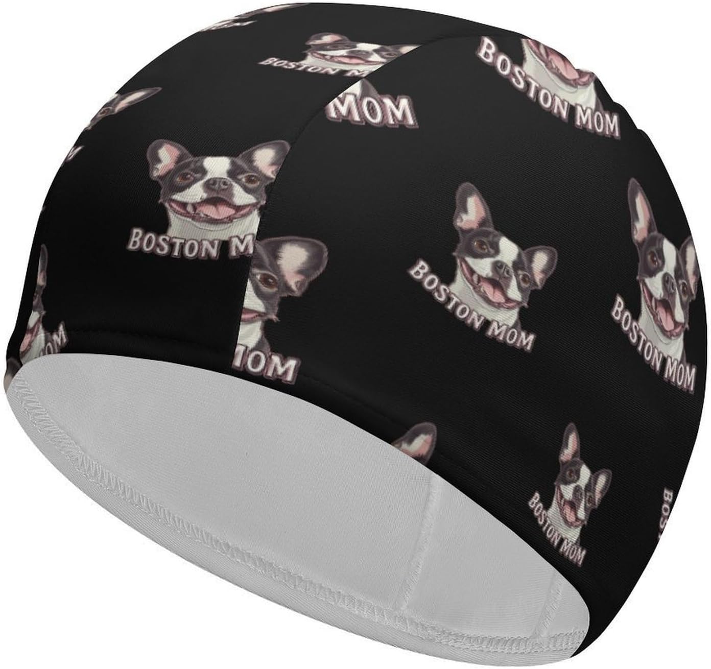 Boston Mom Terrier Dog Face Womens Swim Cap for Men Adult Swimming Hat Curly Short Medium Long Hair