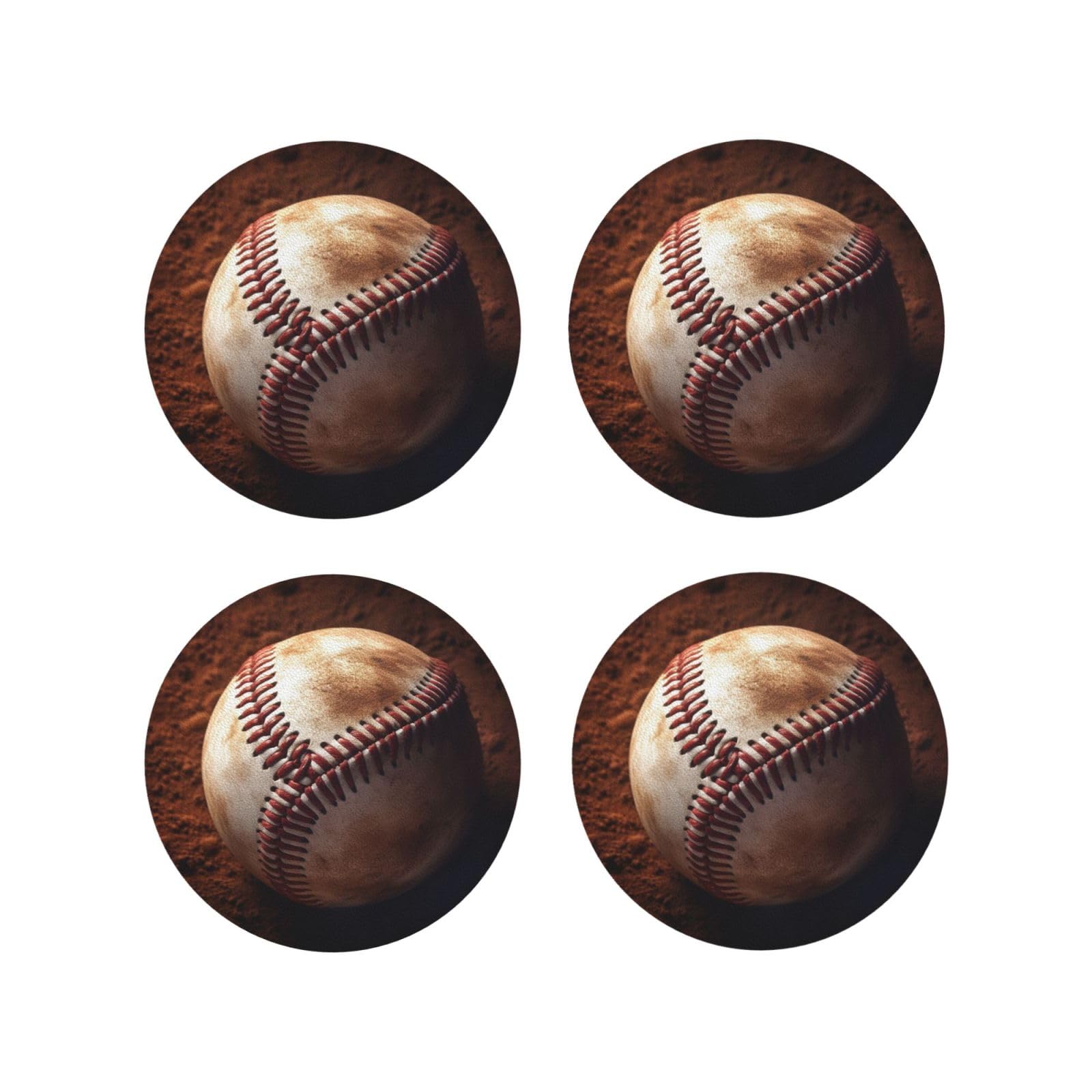 4Pcs PU Leather Coaster for Drinks, Baseball Cup Coastersr 4" Cup Mat Pad, Aesthetic Drink Coasters for Coffee Table, Round Shape Coaster for Tabletop Protection