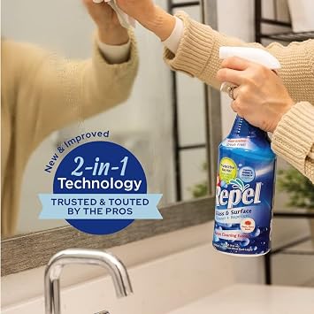 Clean-X New REPEL Glass and Surface Cleaner with Barrier Technology- 32 fl. oz. 12 Pack Cleans and repels water and soil- Professional Cleaners by UNELKO Pro
