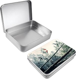 Bamboo Metal Tins Boxes Christmas Gift Card Holders Tins Boxes Mini Portable Multipurpose Storage Box for Jewelry, Cookie, Candy, 4.5 x 3.3 x 0.9 Inch