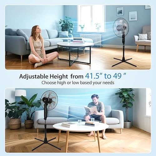 Miniatura 7 de Aigostar Ventilador de pedestal de 7 aspas oscilante con control remoto, ventilador de pie de 16 pulgadas para dormitorio, temporizador de 9H, 3