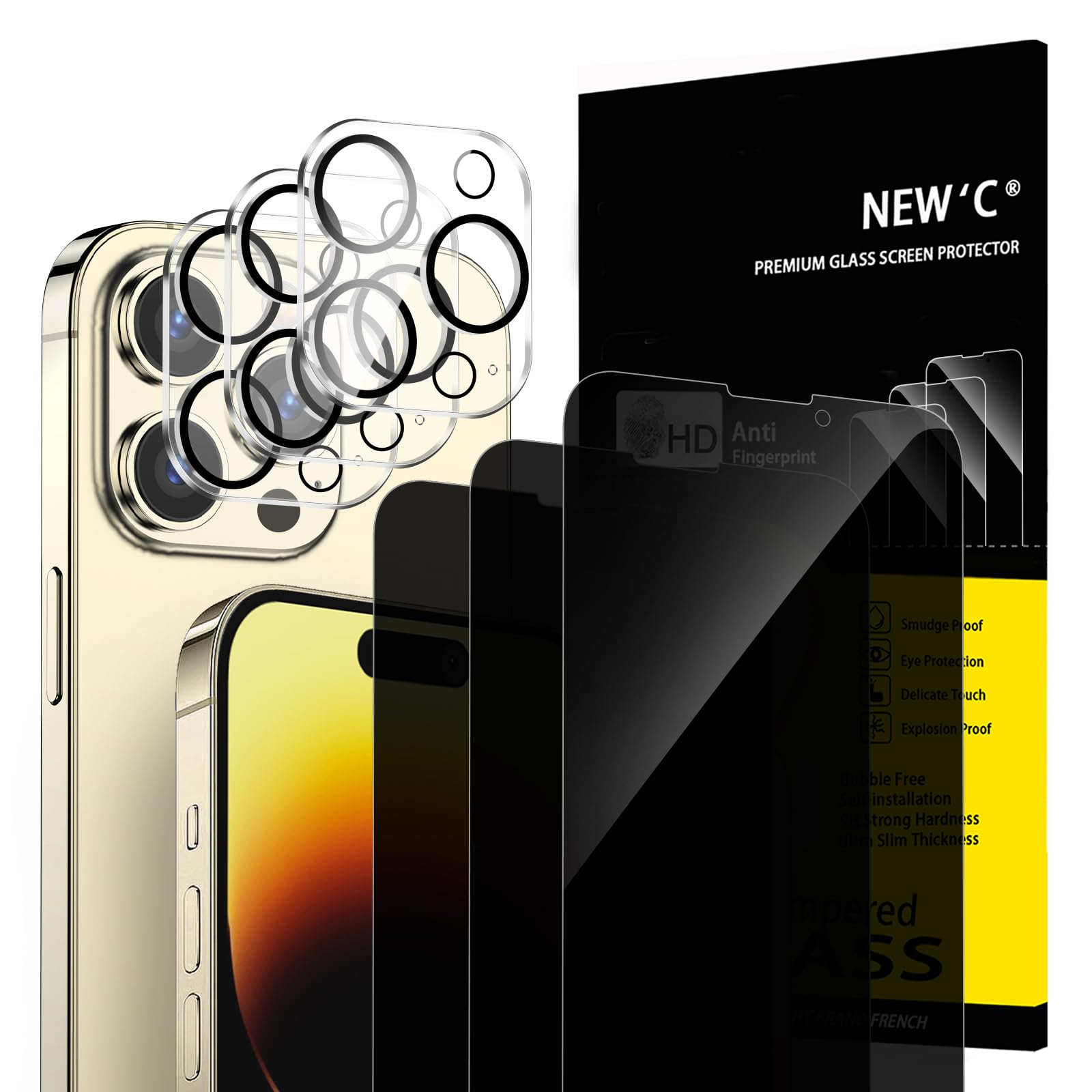 NEW'C for iPhone 14 Pro Max Tempered Glass Privacy 28° + Camera Protector