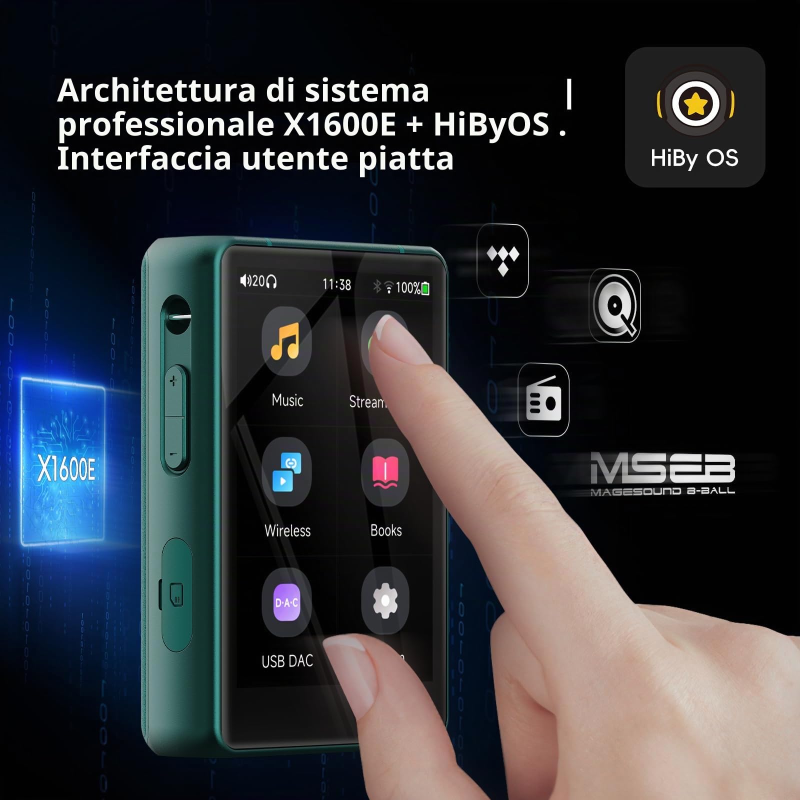 HiBy R3 Pro II - Lettore musicale MP3 con supporto Qobuz/Tidal, decodifica MQA 8X e DSD256 nativo, certificato audio ad alta risoluzione, lettore MP3 con touch screen e PO da 3,5 mm + doppio jack BAL